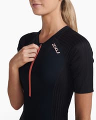 2XU Womens Aero Sleeved Trisuit Black/Hyper Coral
