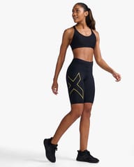 2XU Womens Light Speed MID-RISE Compression Shorts Black/Gold Reflective
