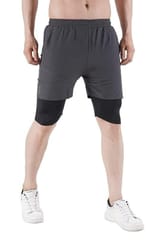 NAVYFIT Men's Running Active Wear Double Layer Shorts (MRS06) (Pack of 5) Dark Grey