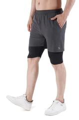 NAVYFIT Men's Running Active Wear Double Layer Shorts (MRS06) (Pack of 3) Dark Grey