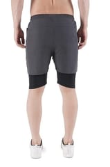 NAVYFIT Men's Running Active Wear Double Layer Shorts (MRS06) (Pack of 2) Dark Grey