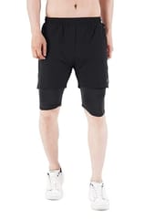 NAVYFIT Men's Running Active Wear Double Layer Shorts (MRS06) (Pack of 2) Black