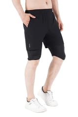 NAVYFIT Men's Running Active Wear Double Layer Shorts (MRS06) (Pack of 2) Black
