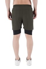 NAVYFIT Men's Running Active Wear Double Layer Shorts (MRS06) (Pack of 5) Olive Green