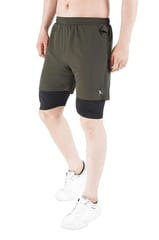 NAVYFIT Men's Running Active Wear Double Layer Shorts (MRS06) (Pack of 4) Olive Green