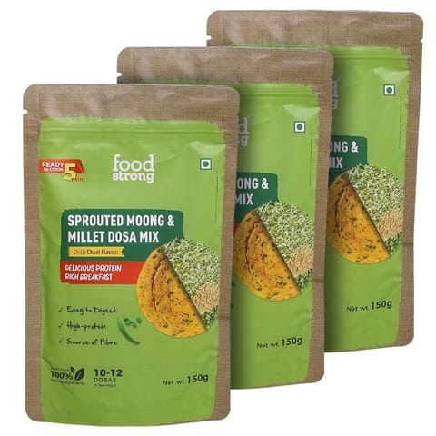 Foodstrong Sprouted Moong Dosa Mix | Chilli Chat | 150g x 3