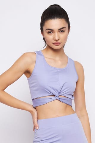 Clovia Activewear Sport Twisted Solid Crop Top Lavender - Quick-Dry