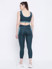 Clovia Snug Fit Active Mid-Rise Ankle-Length Tights & Padded Non Wired Sports Bra Combo Green - Quick-Dry
