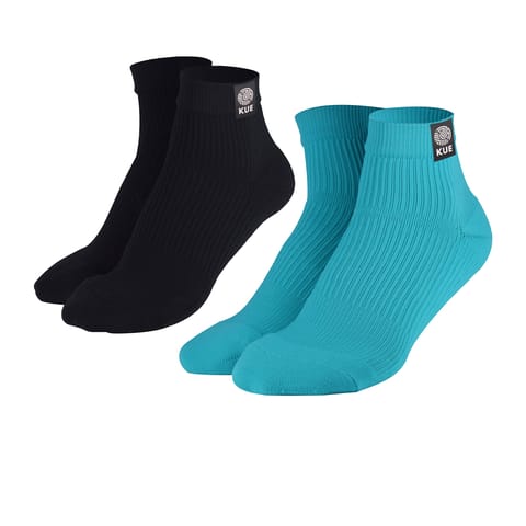 KUE Compression Ankle Sock for Formal, Sports, Recovery Black_Turquoise S/M 2 Pair
