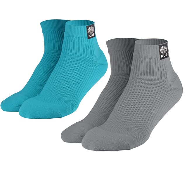 KUE Compression Ankle Sock for Formal, Sports, Recovery Turquoise_Grey S/M 2 Pair