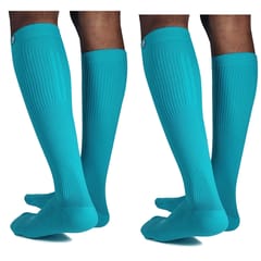KUE Compression Knee Sock for Formal, Sports, Recovery Turquoise S/M 2 Pair