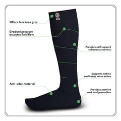 KUE Compression Knee Sock for Formal, Sports, Recovery Black_Turquoise S/M 2 Pair
