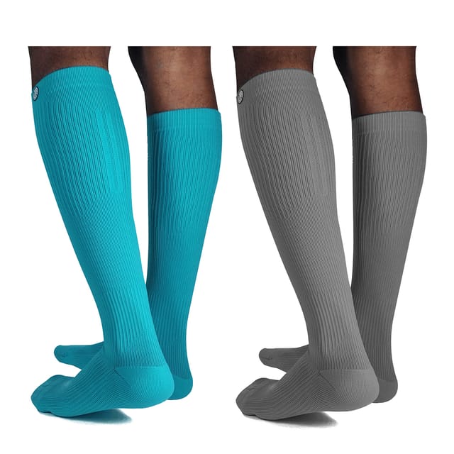 KUE Compression Knee Sock for Formal, Sports, Recovery Turquoise_Grey S/M 2 Pair