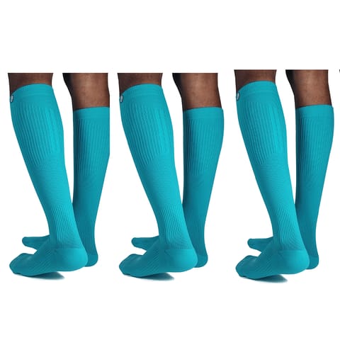 KUE Compression Knee Sock for Formal, Sports, Recovery Turquoise S/M 3 Pair
