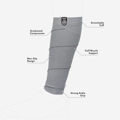 KUE Compression Calf Sleeve for Viscose veins,Cricket,Running Grey S/M 2 Pair