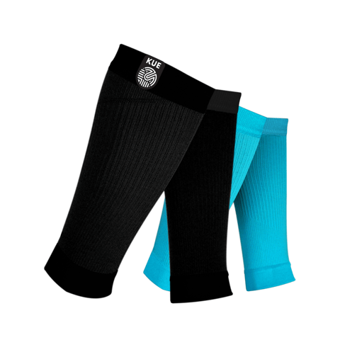 KUE Compression Calf Sleeve for Viscose veins,Cricket,Running Black-Turquoise S/M 2 Pair